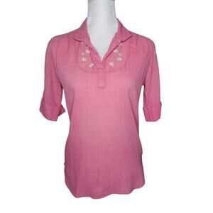 Vintage Pink Handmade Embroidered Shirt Women's Size Small